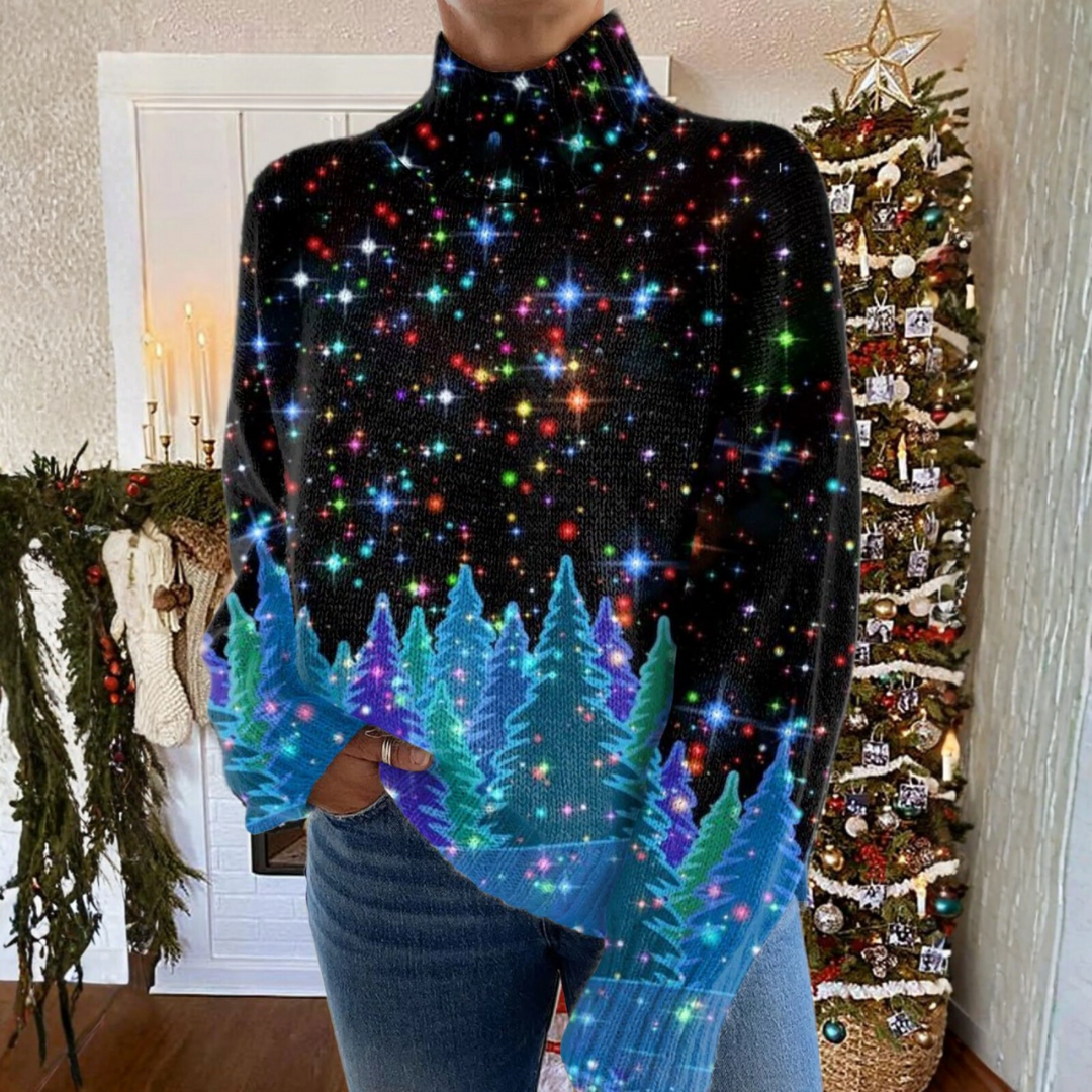 Zoe - Shiny Christmas print turtleneck sweater