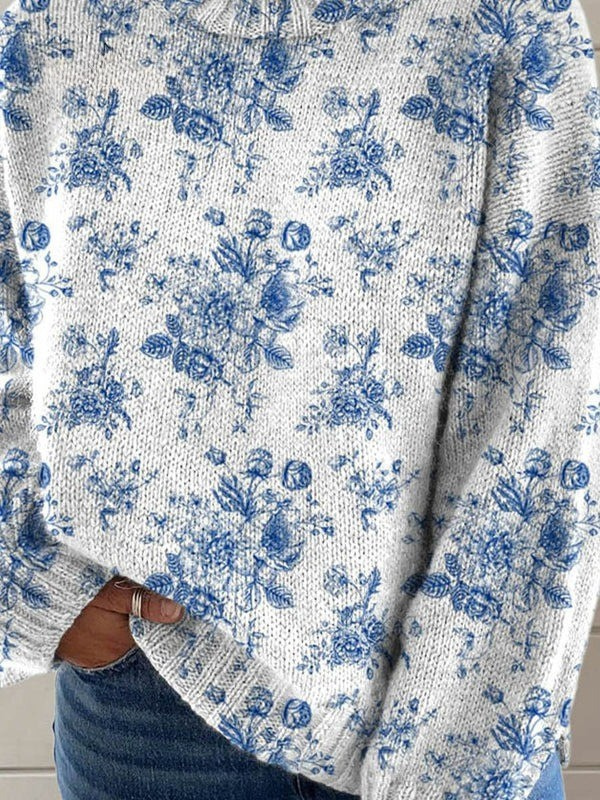 Hannah - Artistic floral print turtleneck sweater