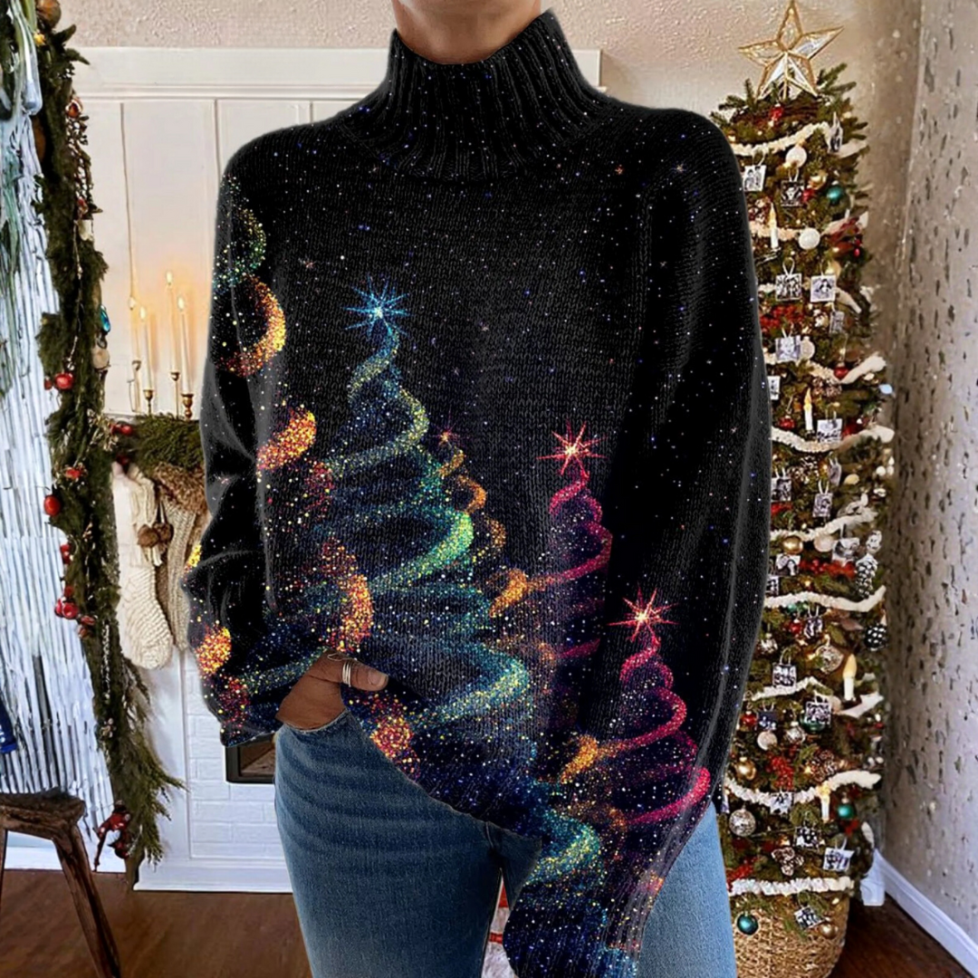 Stella - Glitter Christmas tree print sweater