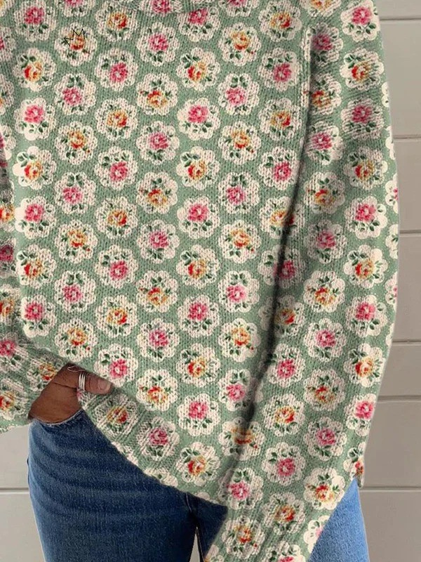 Caroline - Floral print turtleneck sweater