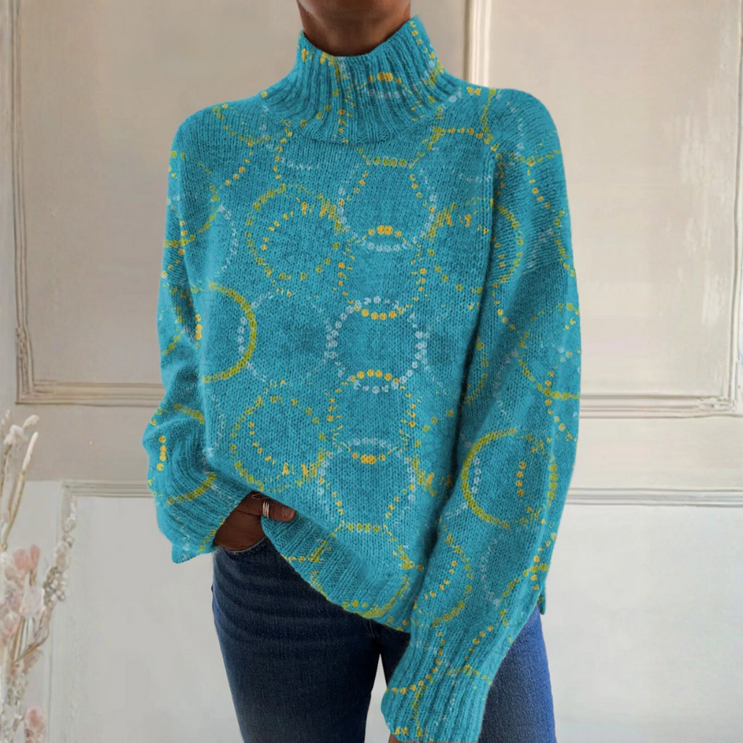 Lila - Bright circular art print turtleneck sweater