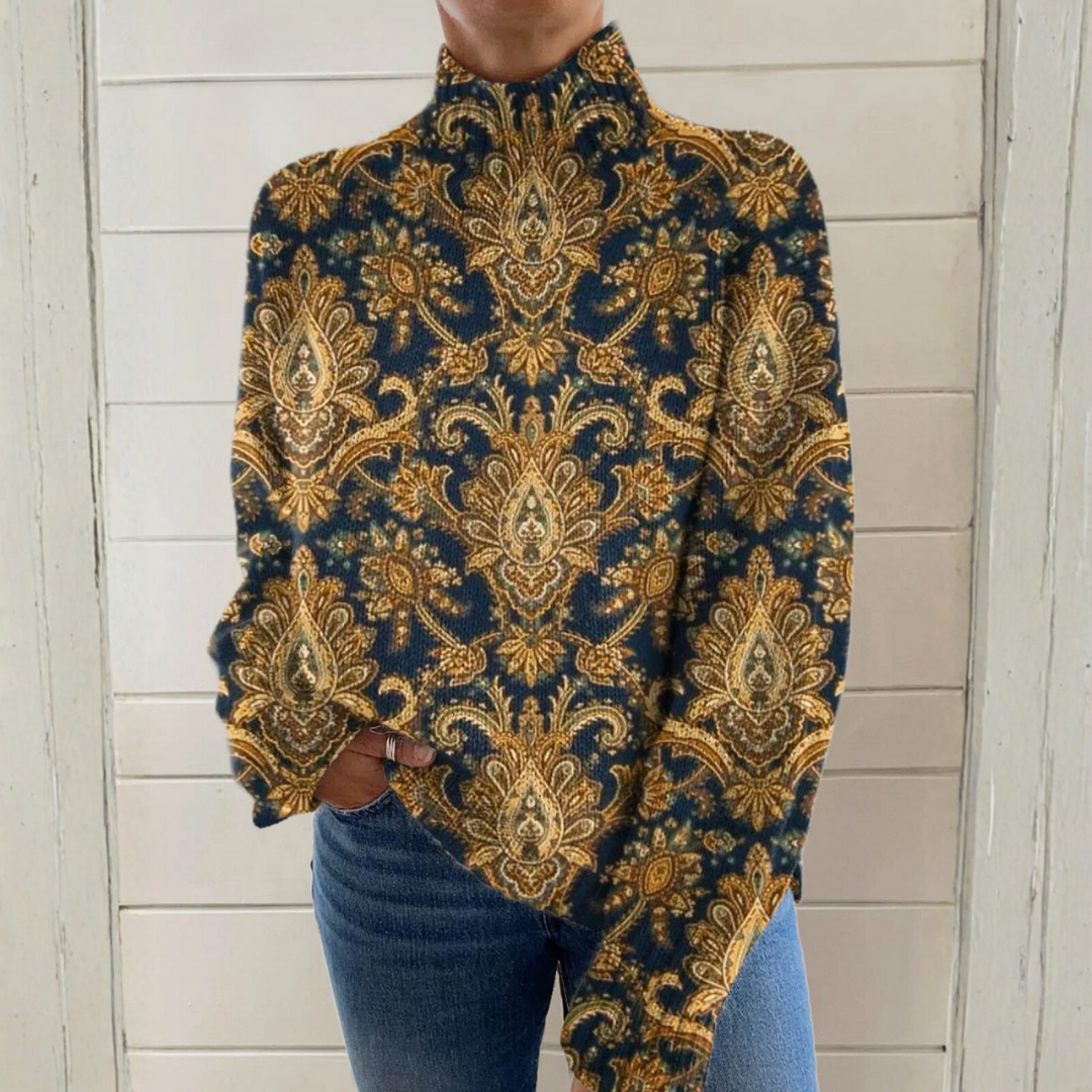 Emma - Vintage floral artistic pattern turtleneck sweater