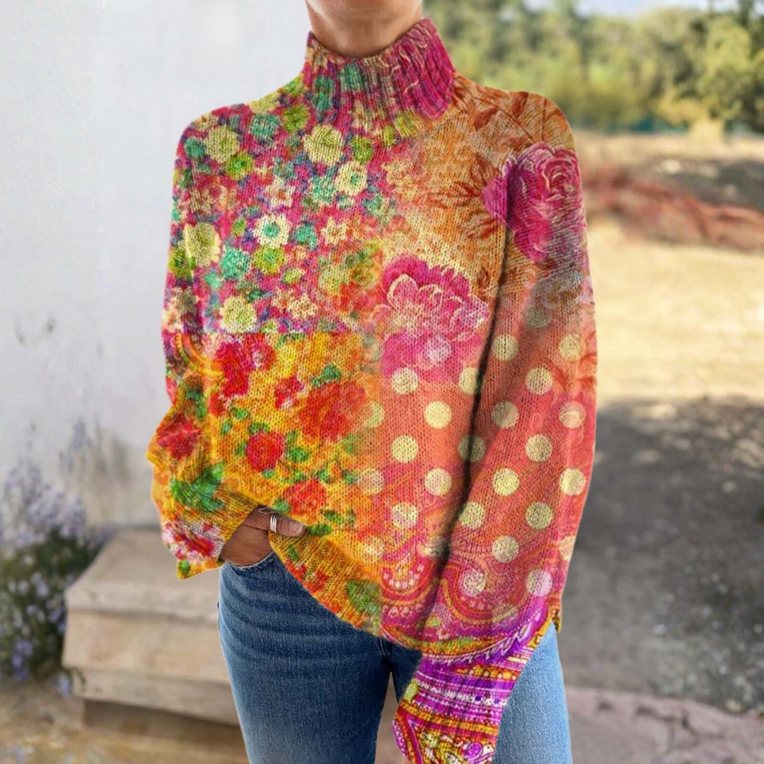 Nora - Floral polka dot knit turtleneck jumper