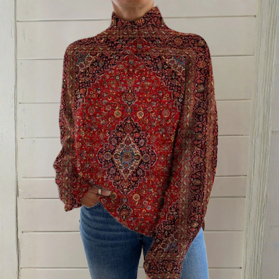 Chloe - Vintage art print knit turtleneck sweater