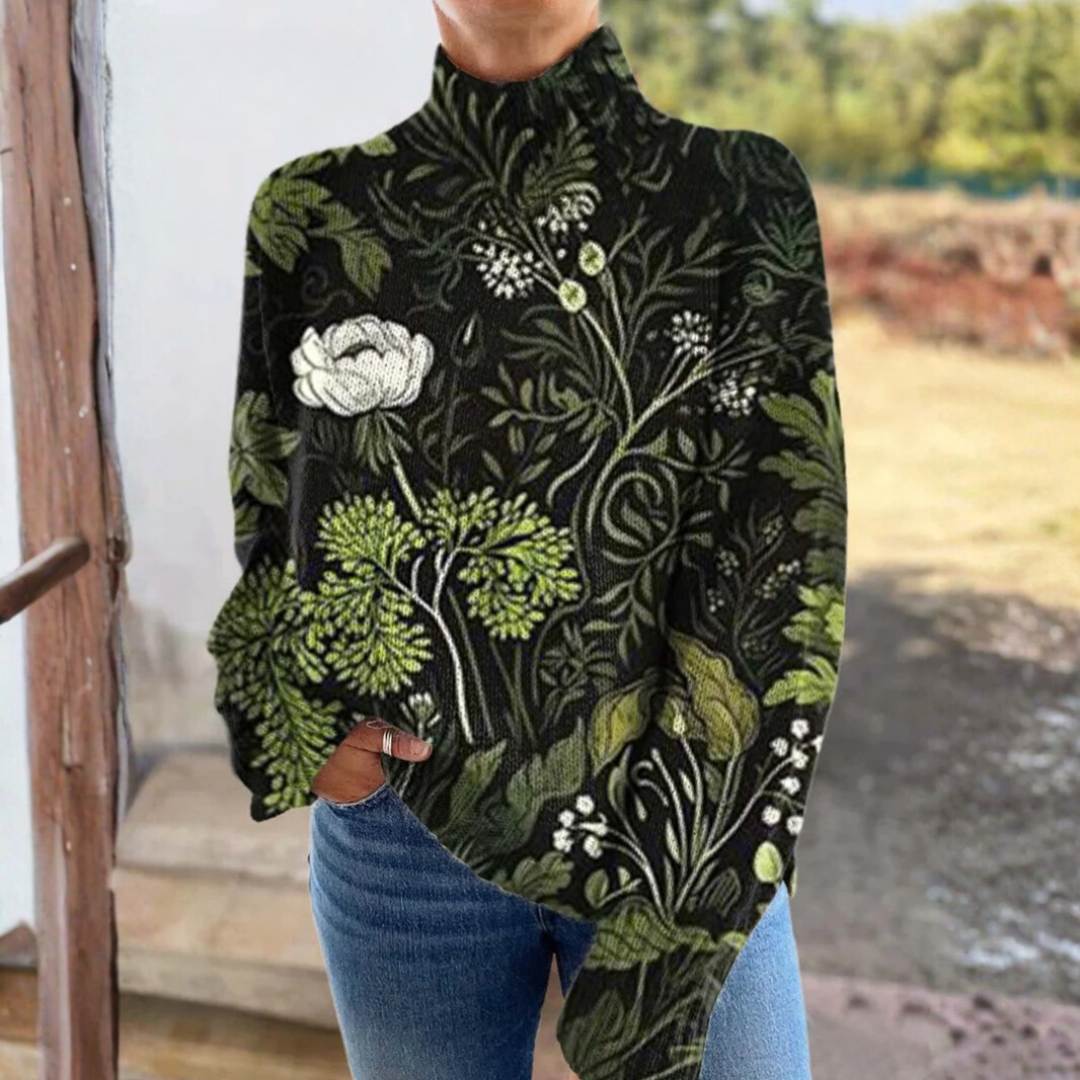 Lily - Vintage botanical floral knit sweater