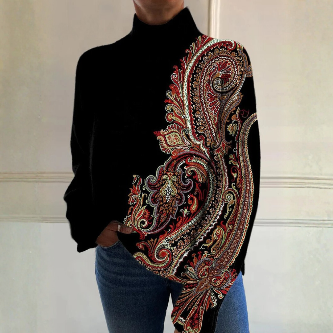 Charlotte - Retro pattern print turtleneck sweater