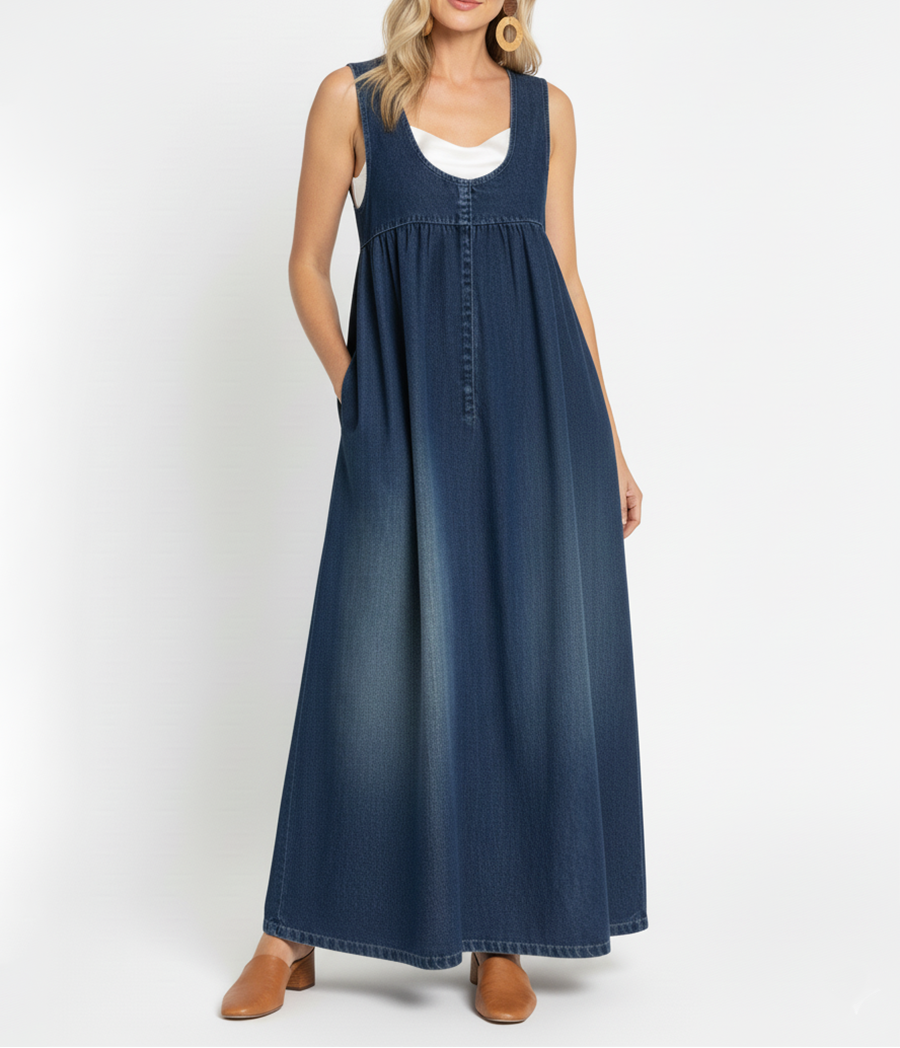 Miranda | Vintage Soft Cotton Feel Denim Maxi Dress