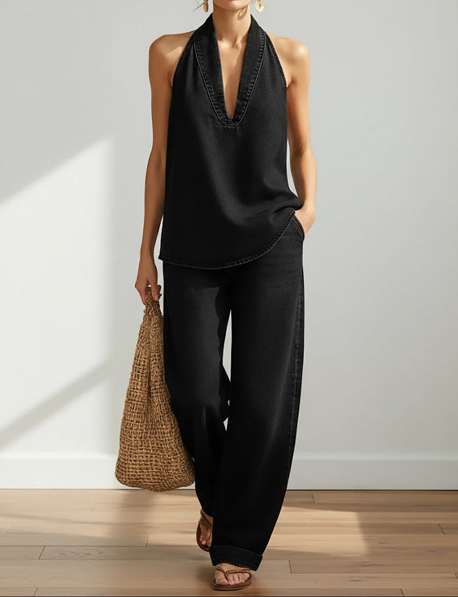 Saylor | Vintage Soft Denim-Look Two-Piece Set